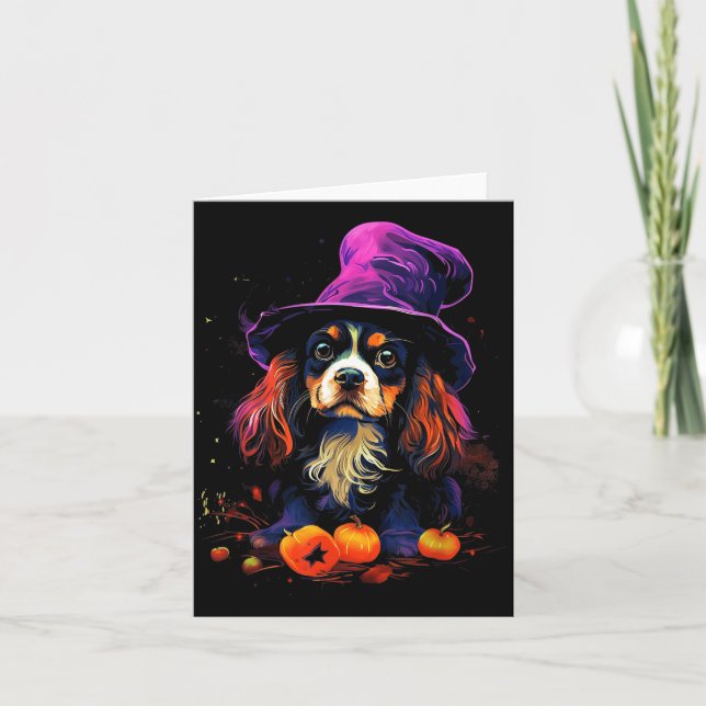 Cartão Passeio de cachorro de Halloween do Cavalier King  (Frente)