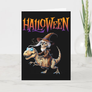 Cartão Passeio de Esqueleto de T-rex de Halloween