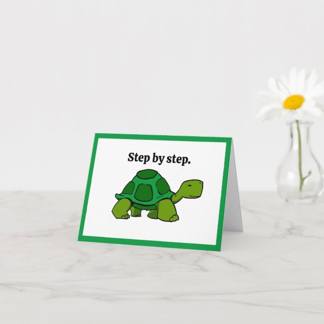 Cartão Passo a Passo Cartoon Turtle, vitória persistente (Planta pequena)
