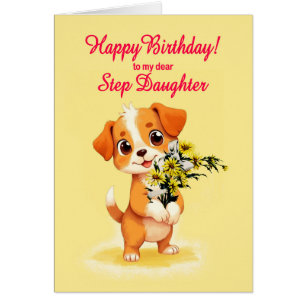 Cartão Passo Filha Aniversário Puppy e Flores