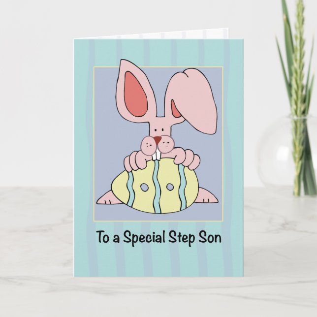 Cartão Passo Filho Páscoa com coelho resistível à orelha  (Frente)