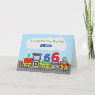 Cartão Passo Irmão 6 Aniversário Comboio Colorido no Ca