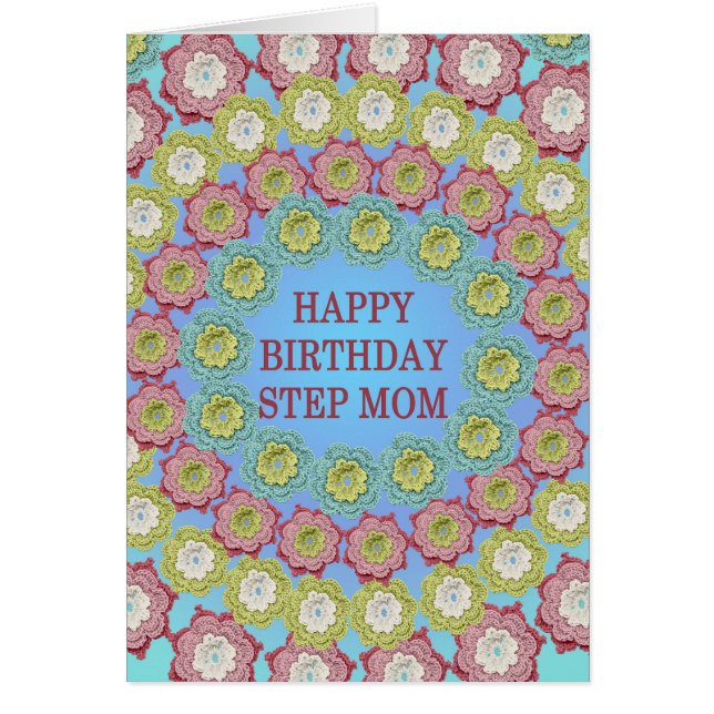 Cartão Passo Mãe Flores de Crochet de Aniversário (Frente)