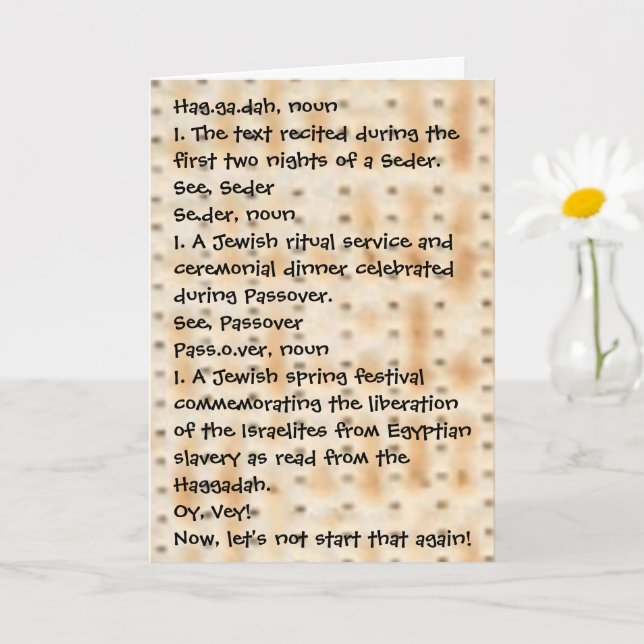 Cartão Passover Engraçado Define Haggadah Matzah (Planta pequena)