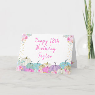 Cartão Pastéis Abóboras Floral Feliz Aniversário
