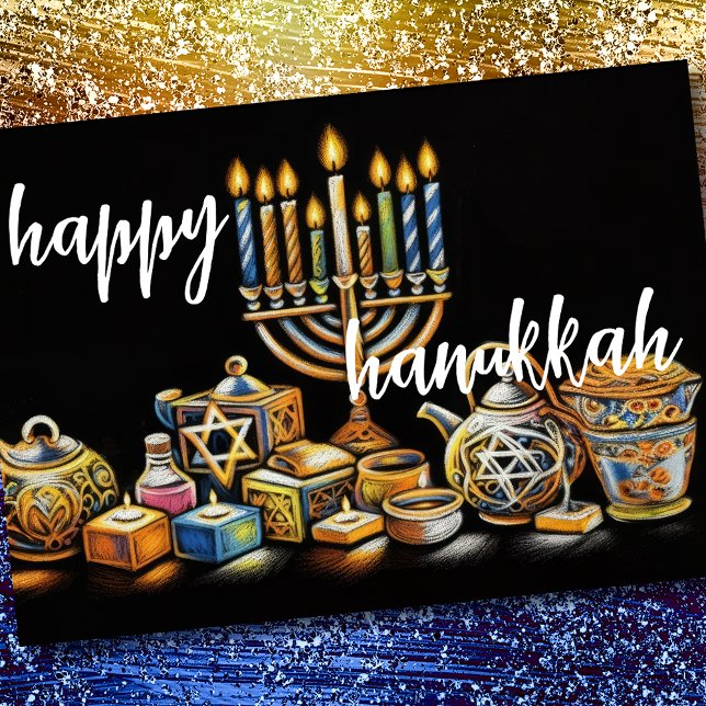 Cartão Pastel desenhando velas Menorah Hanukkah (Criador carregado)