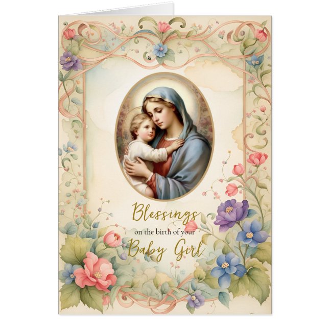 Cartão Pastel Flores Dourados Parabéns de Quadro Novo Beb (Frente)