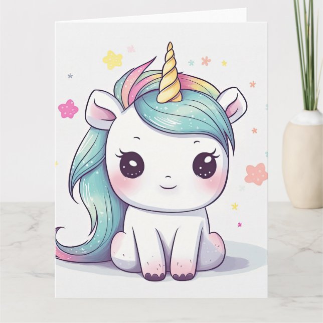 Cartão Pastel Kawaii Unicorn, o mais adorável (Frente)