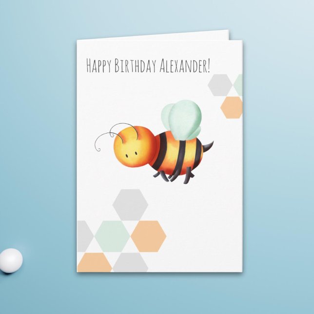 Cartão Pastel Minimalist Bee Happy Birthday Personalizado (Criador carregado)
