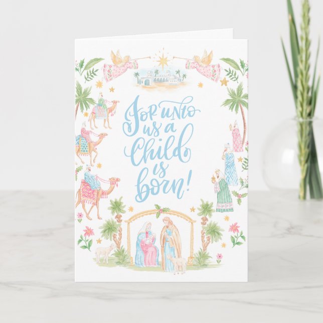 Cartão Pastel Nativity Folded Photo Card (Frente)