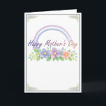 Cartão Pastel Rainbow Floral Mother’s Day Card<br><div class="desc">Celebrate Mum with a card that feels soft, sweet, and full of love. This beautiful Mother’s Day design features a gentle pastel rainbow arch above delicate watercolour flowers in dreamy shades of lavender, periwinkle blue, and blush pink. The flowing “Happy Mother’s Day” script blends perfectly with the soft colour palette,...</div>