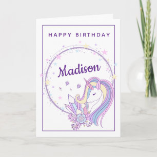 Cartão Pastel Rainbow Unicorn Feliz Aniversário