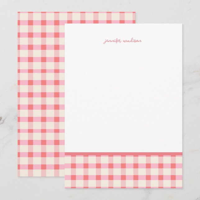 Cartão Pastel Rosa Gingham Xadrez  (Frente/Verso)