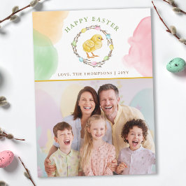 Cartão Pastel Watercolor Wreath And Chick Easter Photo