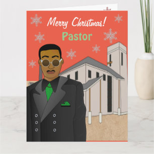 Cartão Pastor Afro-Americano Igreja Feliz Natal