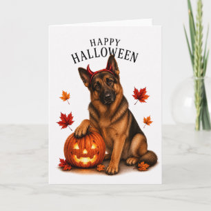 Cartão Pastor Alemão de Halloween Diabo Cachorro