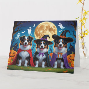 Cartão Pastor australiano Pumpkin Halloween Engraçado