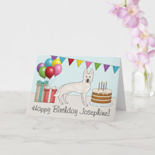 Cartão Pastor branco suíço GSD Feliz Aniversário Colorido