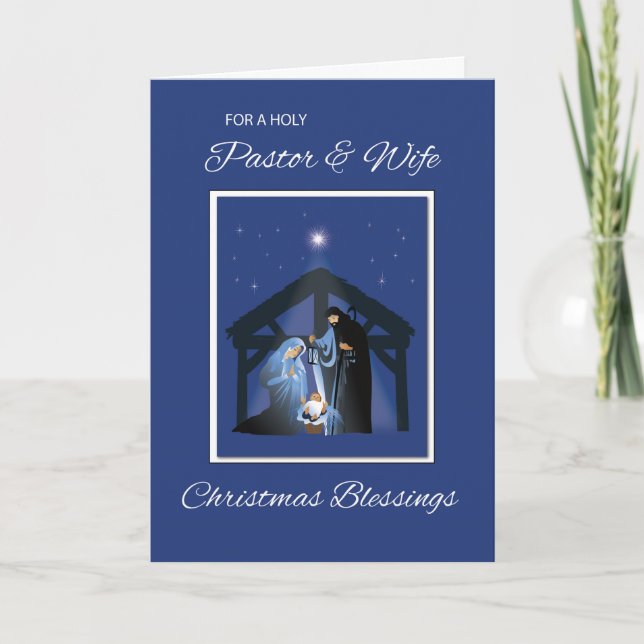 Cartão Pastor e Esposa Beneficente de Natal em Azul (Frente)