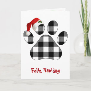 Cartão Pata de Cachorro em Xadrez de Búfalo de Natal e Ch