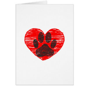 Cartão Pata De Cães Desenhada No Coração Vermelho