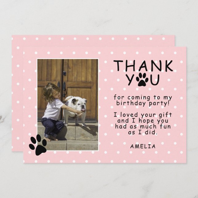 Cartão Pata Pinta Cólvora Imprime Rosa Aniversário Obriga (Frente/Verso)