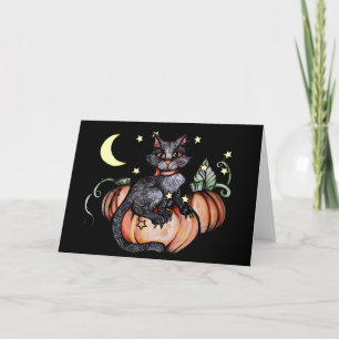 Cartão Patch de Abóbora da Lua do Gato Preto             