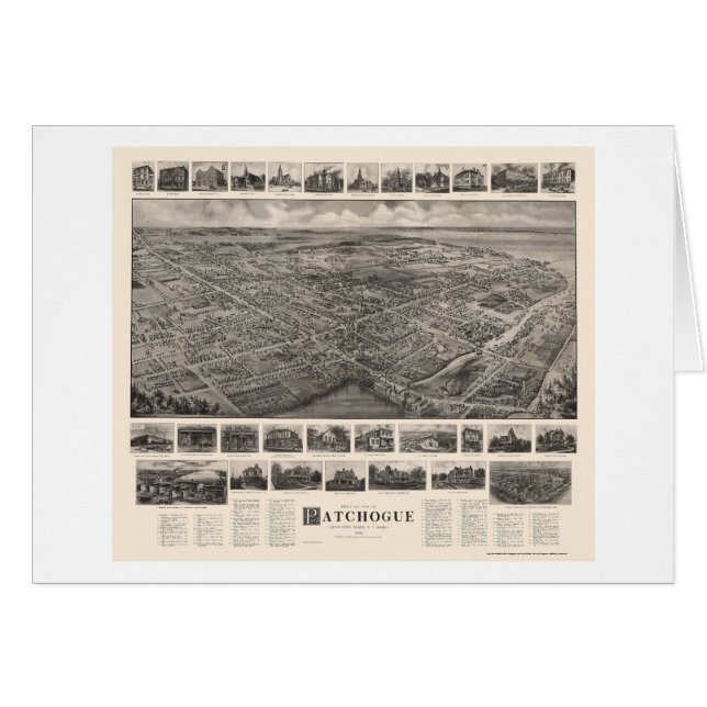 Cartão Patchogue, mapa panorâmico de NY - 1906 (Frente Horizontal)