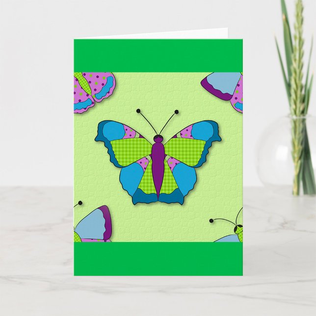 Cartão Patchwork Butterfly Pattern on Green (Criador carregado)