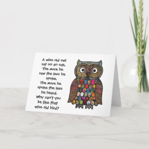 Cartão Patchwork Owl com cotação / poema