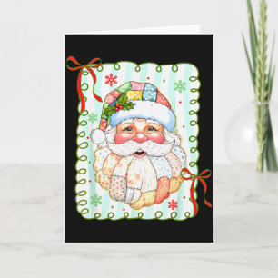Cartão Patchwork Papai Noel Face Coquette Feliz Natal