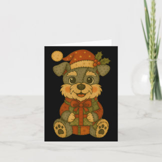 Cartão Patchwork Schnauzer Dog With Santa Hat For Christm