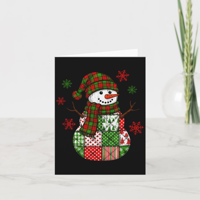Cartão Patchwork Snowman, Retro Funny Christmas  (Frente)