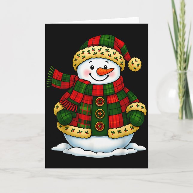 Cartão Patchwork Snowman Retro Funny Christmas Snowman Ho (Frente)