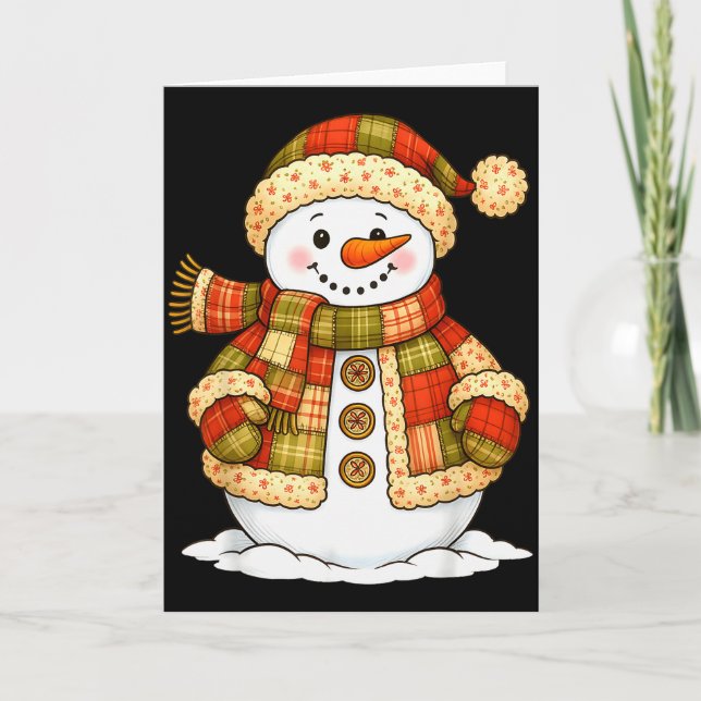 Cartão Patchwork Snowman Retro Funny Snowman Holiday Chri (Frente)