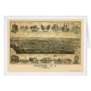 Cartão Paterson, mapa panorâmico de NJ - 1880