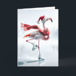 Cartão Patinação De Gelo Do Flamingo De Natal<br><div class="desc">Um flamingo vestindo um chapéu de Papai Noel e skates de gelo vermelhos graciosamente em um lago congelado Todo texto pode ser mudado.</div>