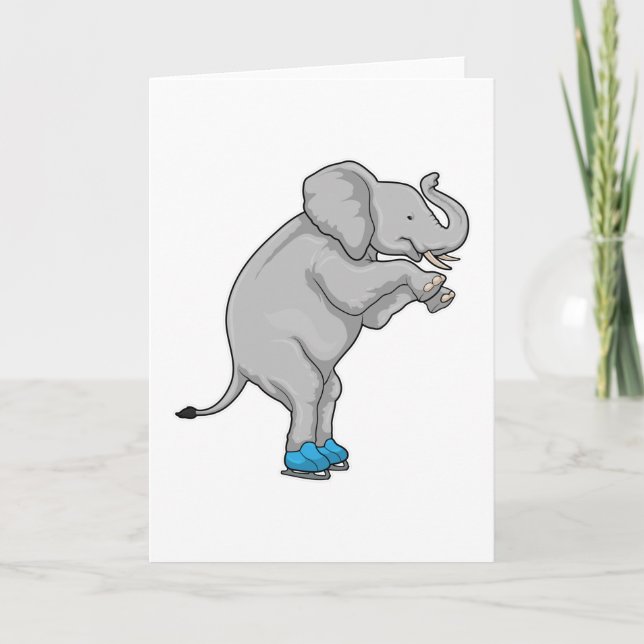Cartão Patinação no gelo de elefante Patins de gelo (Frente)
