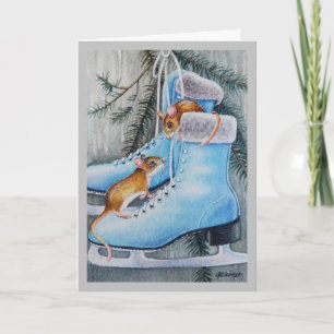 Cartão Patins de Gelo Azuis e Casa de Férias de Ratos Art