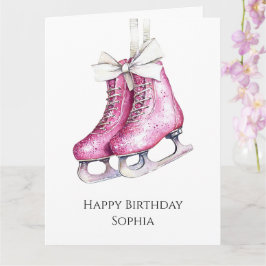 Cartão Patins de Gelo Rosa Bonito de Aniversário