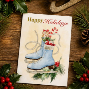 Cartão Patins de Gelo Vintage Feliz Natal