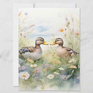 Cartão Pato adorável aquarela bico a bico em branco