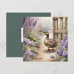 Cartão Pato Adorável em Aquarela e Cobertor de Lavanda