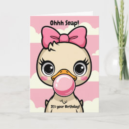 Cartão Pato aniversário de criança com Arco rosa soprando
