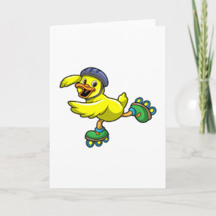 Cartão Pato como Patinador com Patins e Capacete