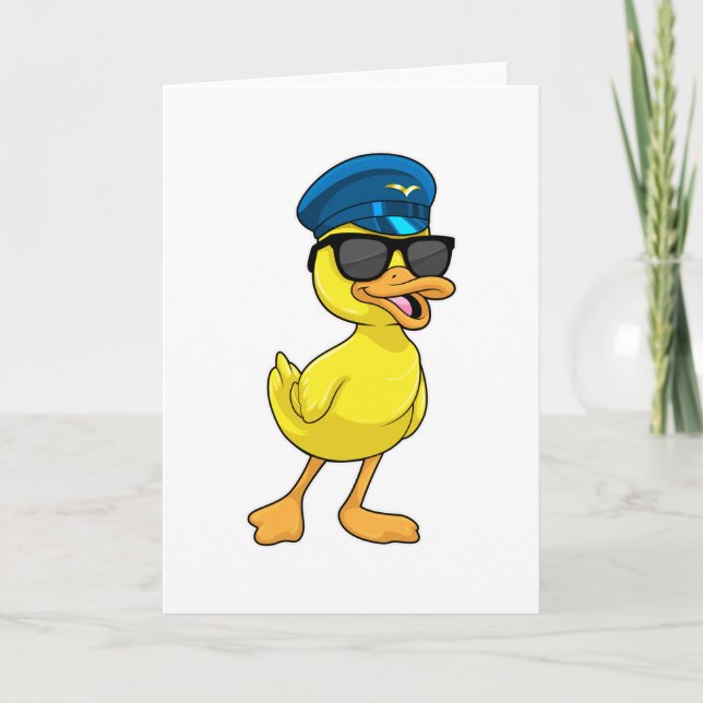Cartão Pato como piloto com chapéu de piloto (Frente)