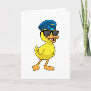 Cartão Pato como piloto com chapéu de piloto