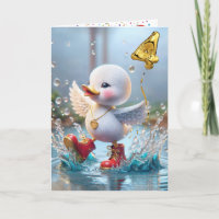 Pato dançando no 4º aniversário em uma poça de chu