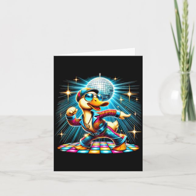 Cartão Pato Dançarino de Disco Estético (Frente)