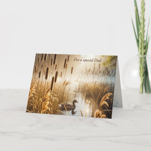 Cartão Pato de aniversário do pai na Misty Pond (Frente)